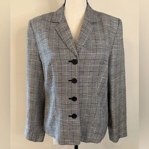 Amanda Smith blazer black white plaid linen blend SZ 10